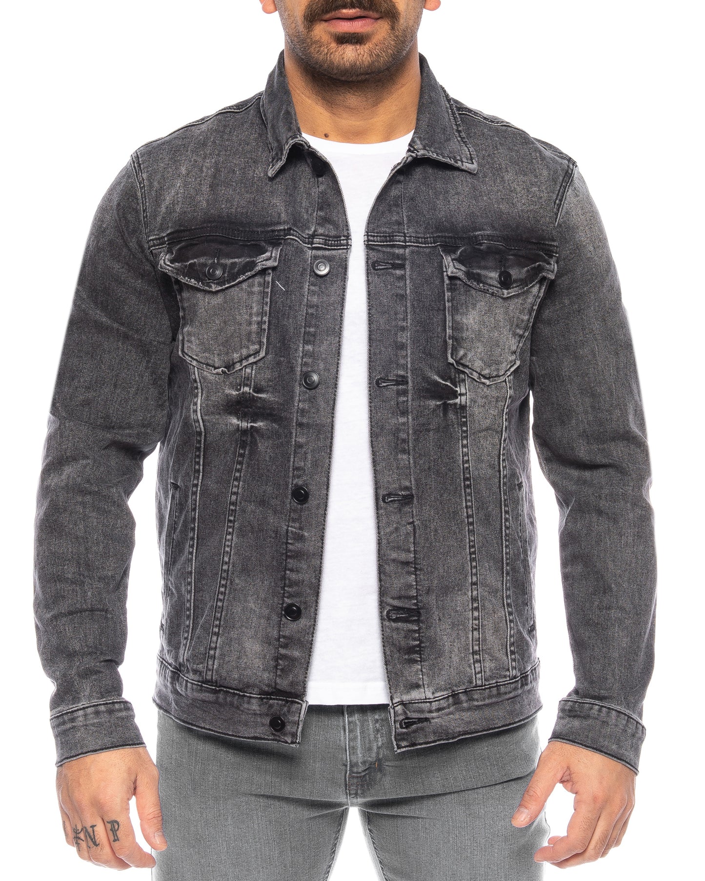 Yes Design Herren Jeans jacke in schwarz mit aufwendiger Skull Strassverzierung auf der Rückseite