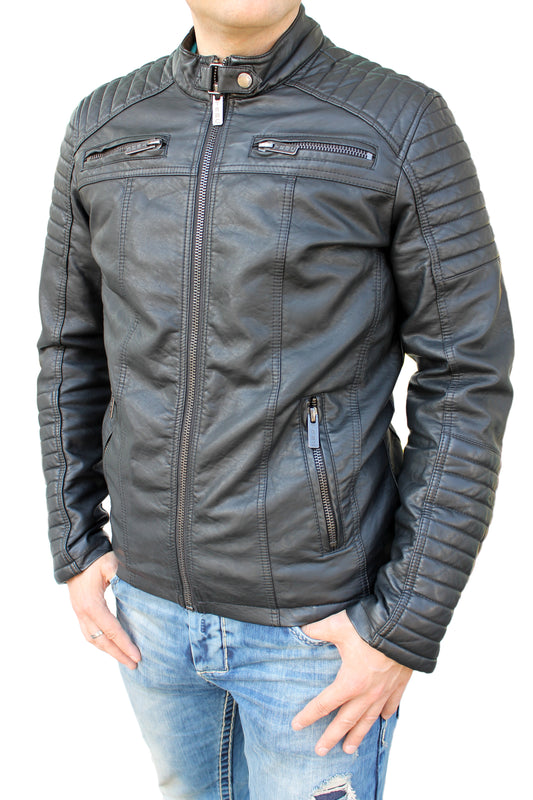 Redbridge Herren Kunstleder Jacke in schwarz im Bikerlook.