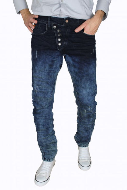 Cipo und Baxx Herren Jeans Hose in grün blau mit ausgefallener Knopfanreihung und stylischer Batik Waschung 