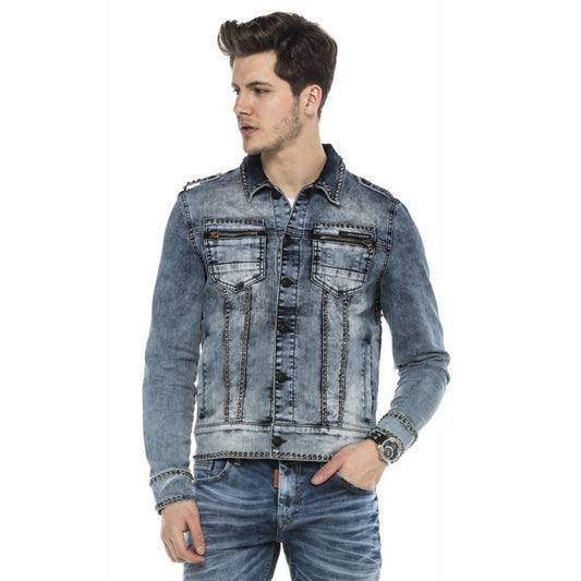 Cipo & Baxx Herren Jeans Jacke in blau mit aufwendiger Nietenverzierung und stylischer Stoffwaschung.