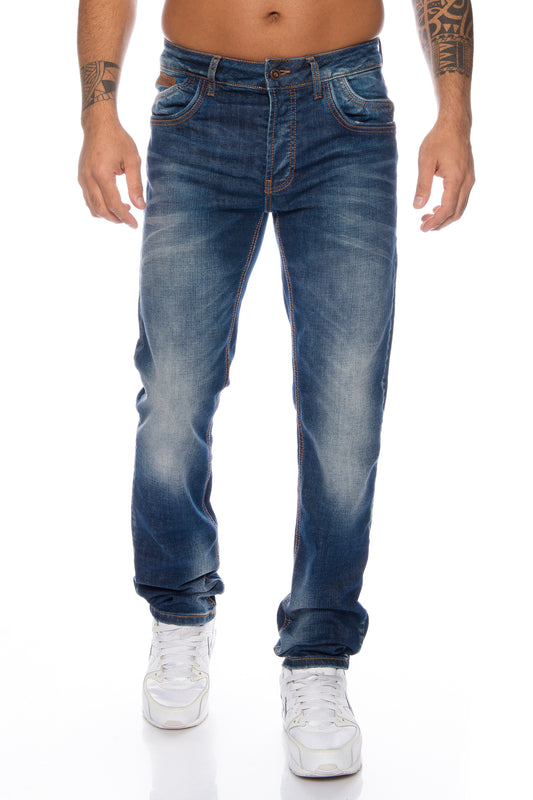 Cipo und Baxx Herren Jeans Hose in blau mit Kontrast Nähten und zeitloser Waschung 