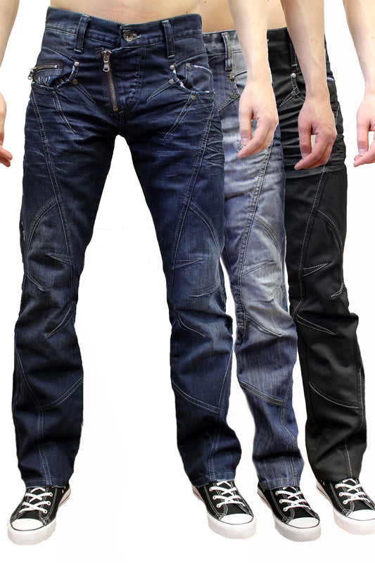 Cipo & Baxx Herren Jeans Hose in blau und schwarz mit dicken Nähten und ausgefallener Waschung, zusätzlich einer abgedeckter Verschlussknopfleiste