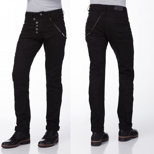 Cipo und Baxx Herren Jeans Hose in schwarz mit stylischer Knopfanreihung und gratis Zierschlüsselband