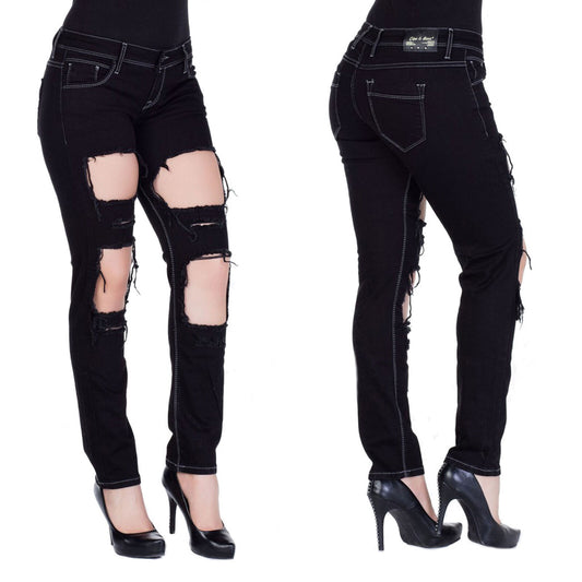 Cipo und Baxx Damen Jeans in schwarz mit extremen Destroyed Stellen